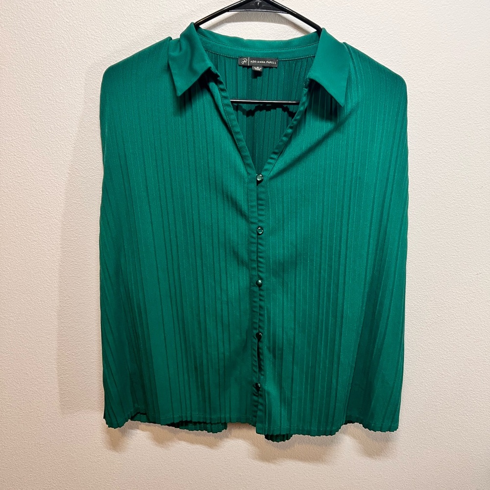 Adrianna Papell Teal Pleated Blouse